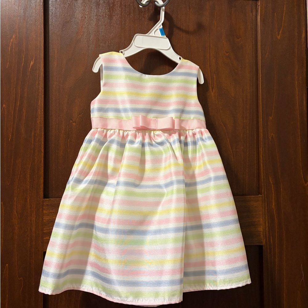 New BlueBeri Boulevard pastel striped dress and coat 24 months